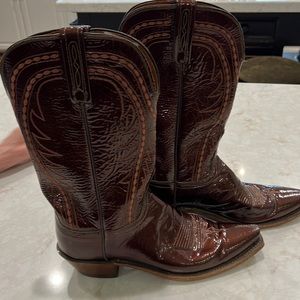 Lucchese brown patent leather boots. Size 9B.